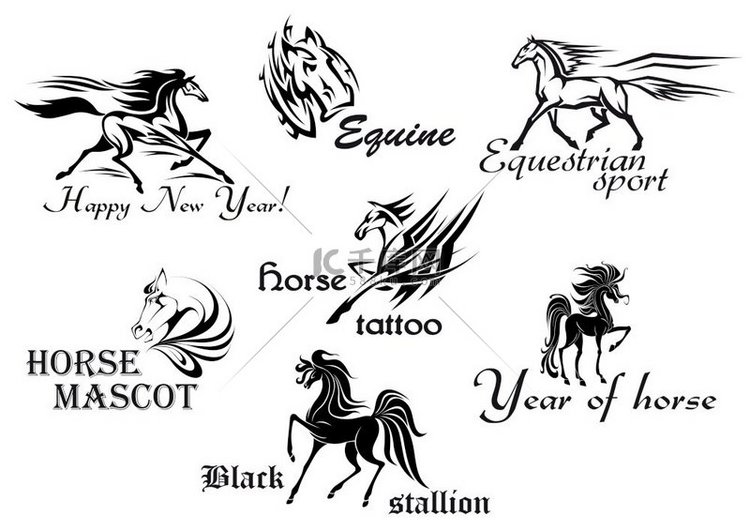 用于纹身或吉祥物设计的种马和野