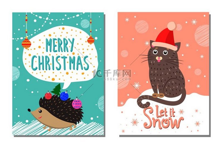 让它下雪 圣诞快乐海报，手绘猫