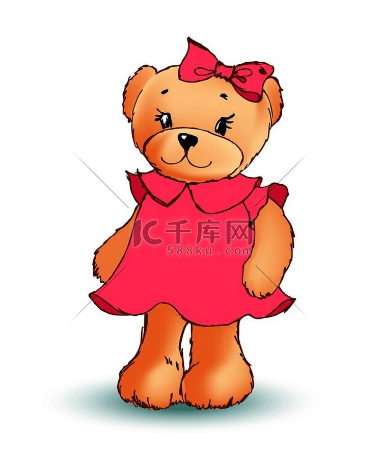 谦虚的女性泰迪熊穿着粉红色的裙