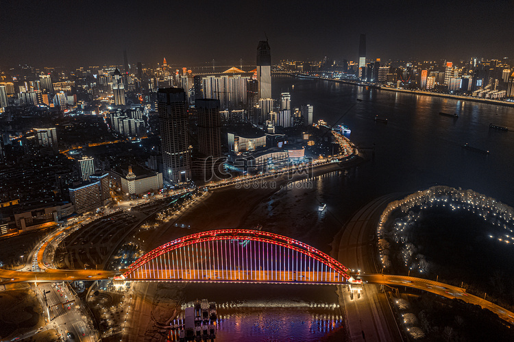 武汉城市建筑夜晚建筑群晴川桥航