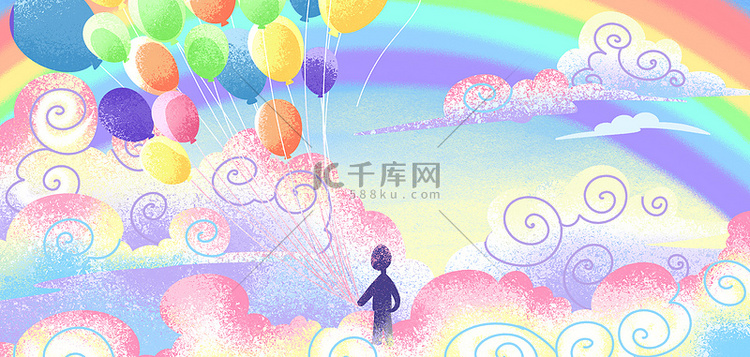 儿童节气球彩色卡通六一海报