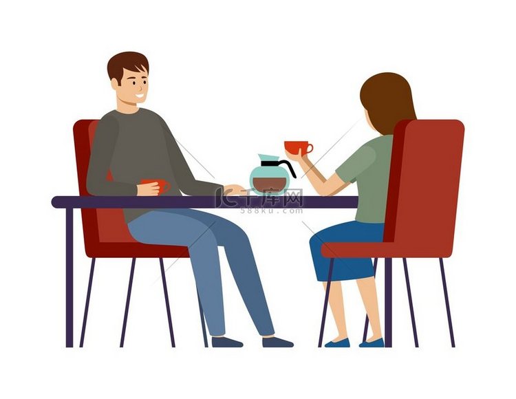 夫妇在一家咖啡馆喝咖啡。