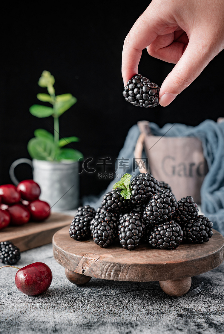 黑莓生鲜水果食品美食手拿起果子