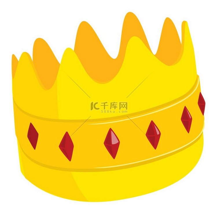 金色皇冠与红色珠宝的卡通插图