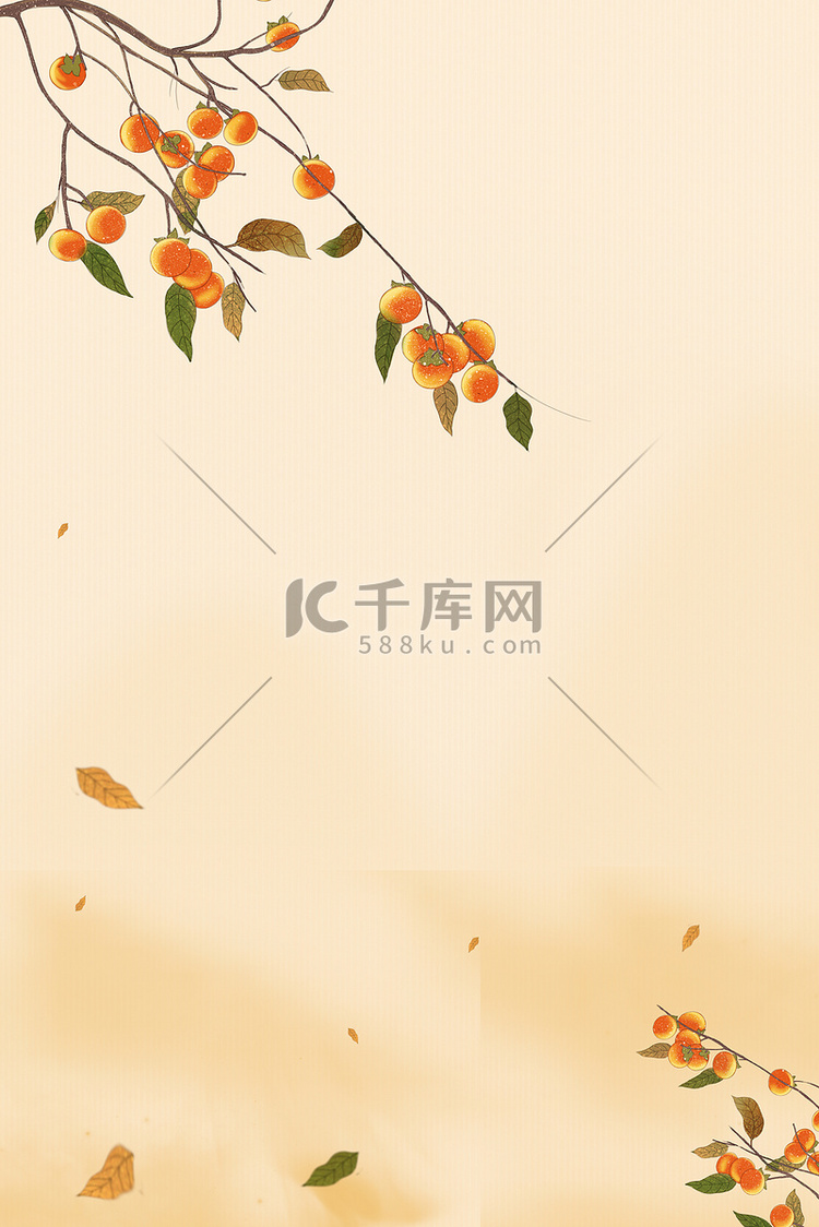 秋分柿子树浅色简约节气海报背景