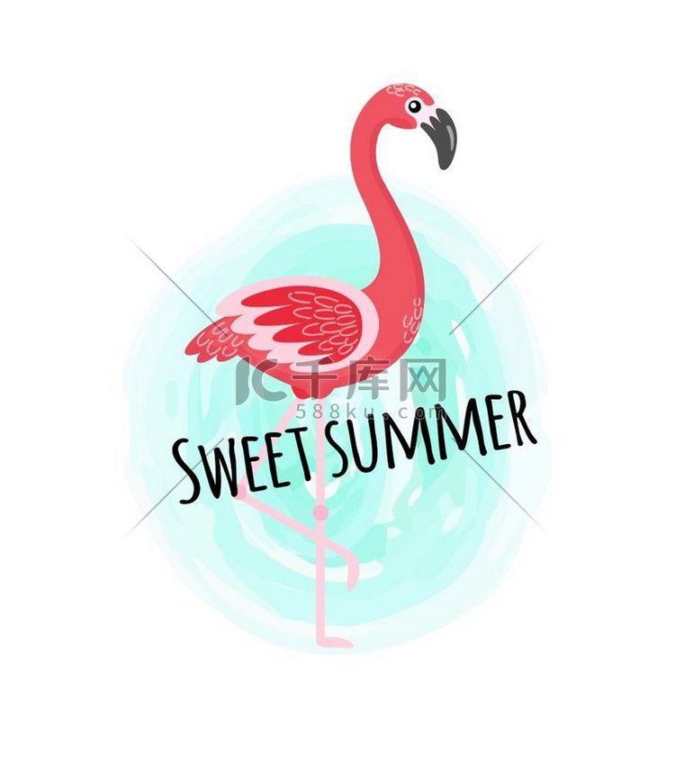 甜蜜的夏季海报矢量火烈鸟和飞溅