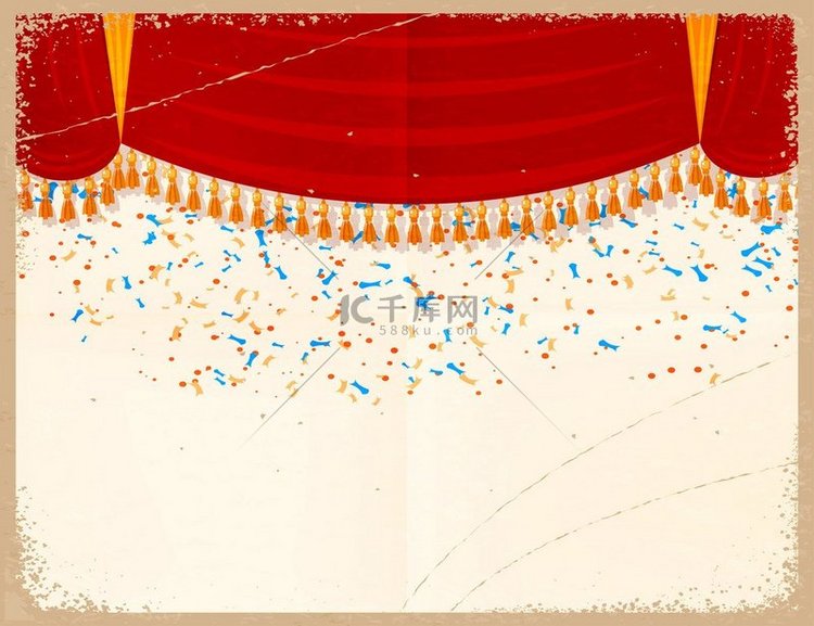 矢量图的红色剧院窗帘与复古背景