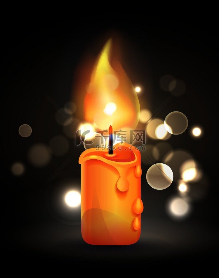 魔法仙女燃烧蜡烛与火焰在逼真的