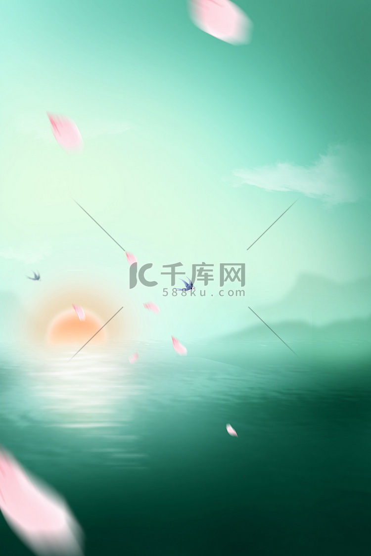 原创清明节湖面青绿绿色简约背景