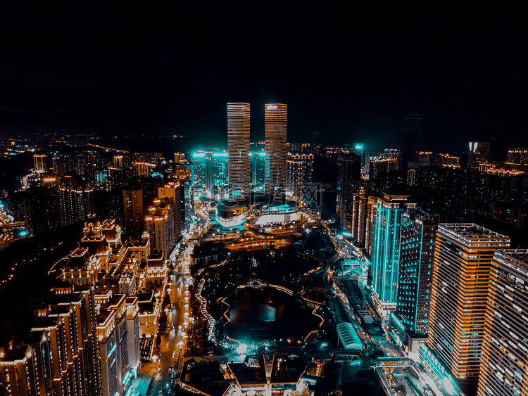 贵州贵阳晚上城市夜景航拍摄影图