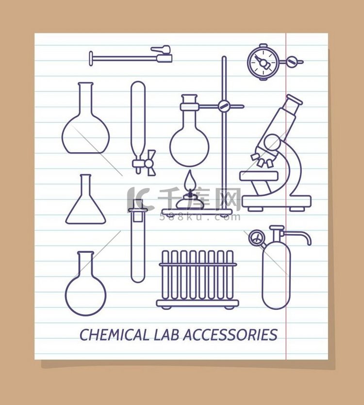 化学实验室配件线图标。
