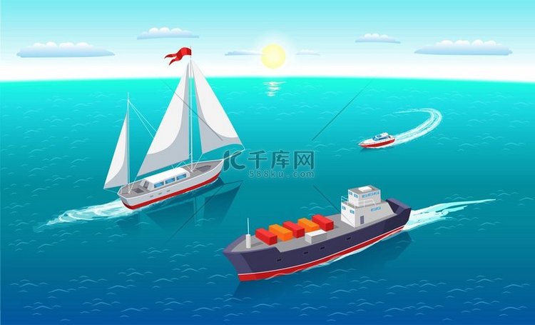 货船在海上或海洋、海上商船中留