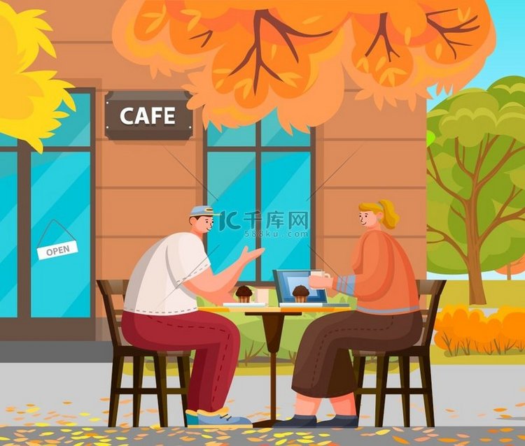男人和女人在咖啡馆浪漫的一天。