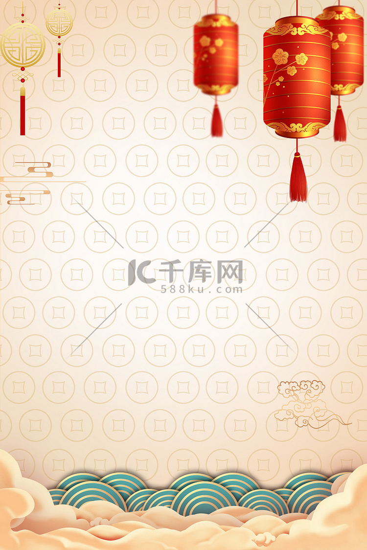 春节新年素雅元素国风手绘背景
