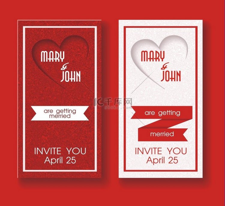 婚礼邀请卡与白色和红色的心 s