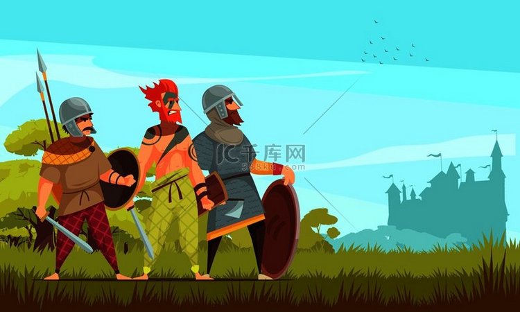 古代猎人背景与武器和野生动物平