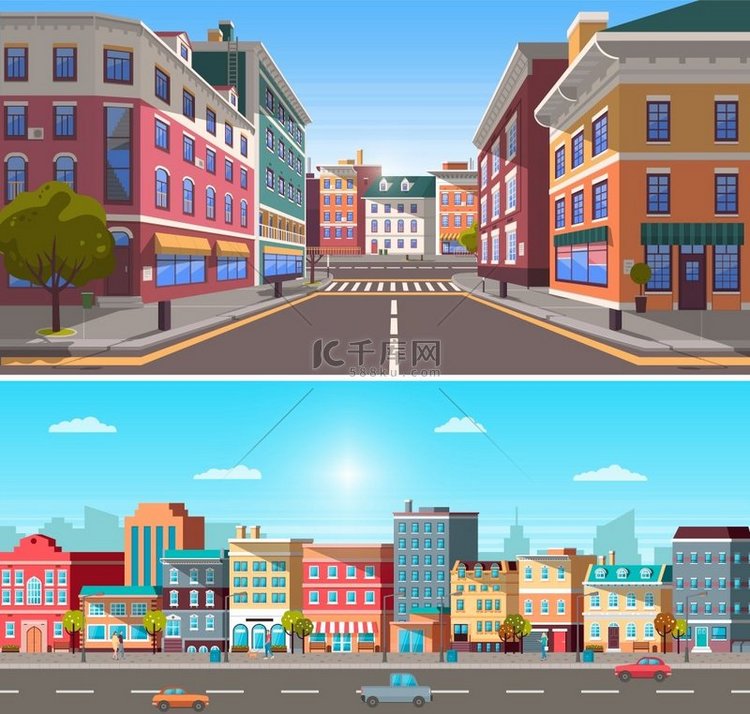城市街道与建筑物和基础设施矢量