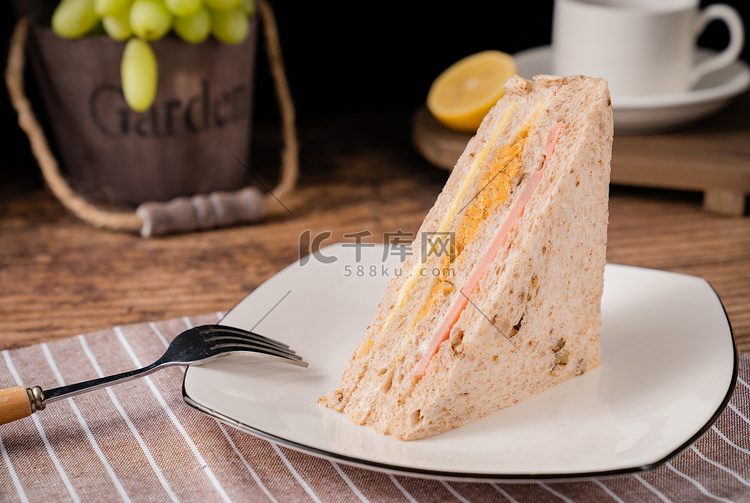 三明治美食食品早餐包点摄影图配