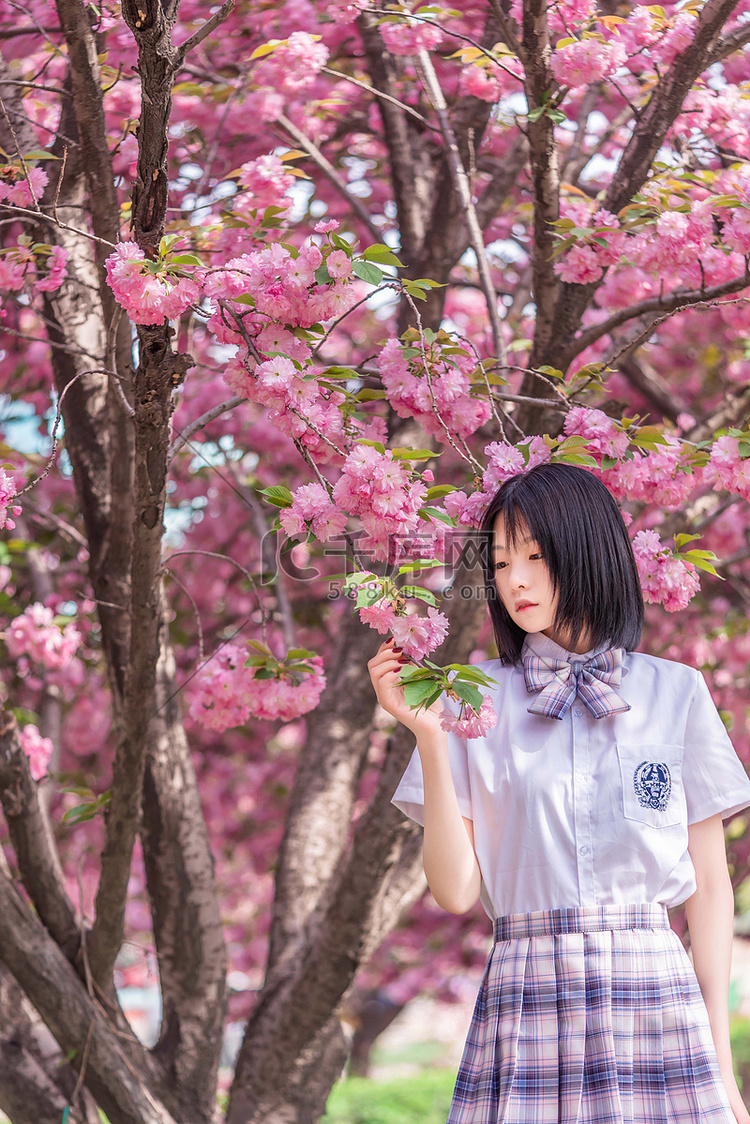 樱花人像白天美女户外樱花园赏花