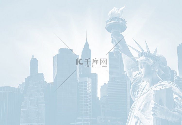 纽约符号的淡蓝色图像。曼哈顿天