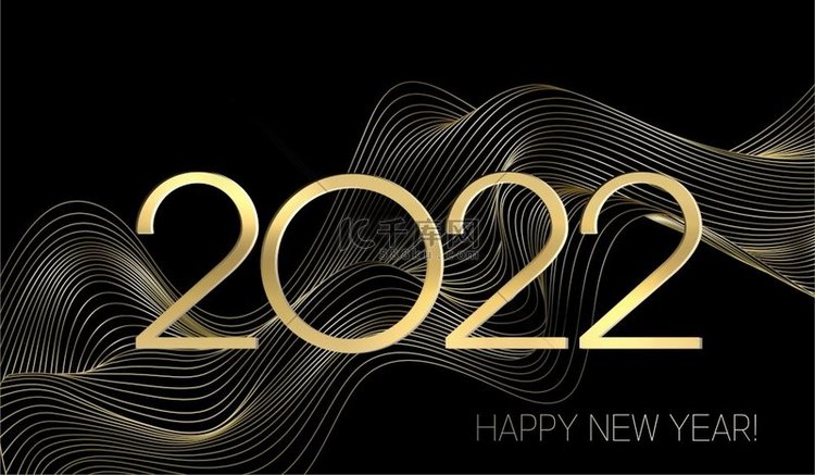 2022 年新年，在深色背景上