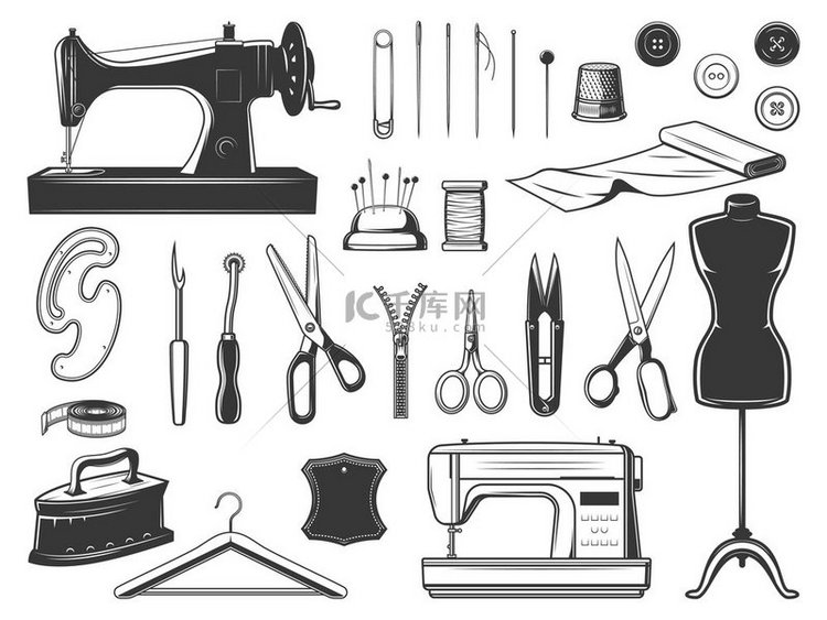 裁缝和女裁缝工具，缝纫设备套装