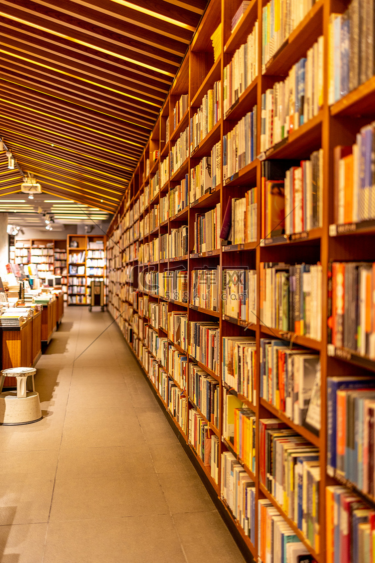 空无一人的室内书店图书馆背景摄