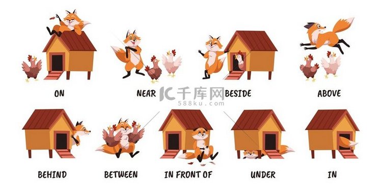 学习英语介词狐狸与鸡舍场景儿童