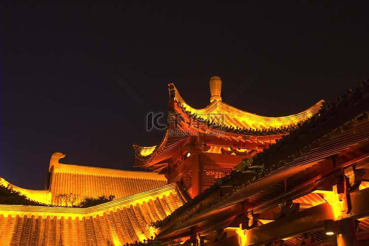 湖南长沙夜晚古建筑古建夜景摄影