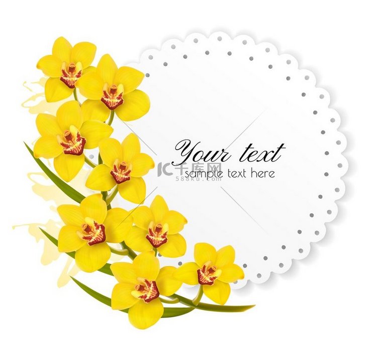 美丽的礼品卡与黄色的花朵。