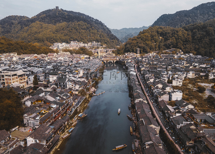 城市正午湖南凤凰古城航拍风光沱