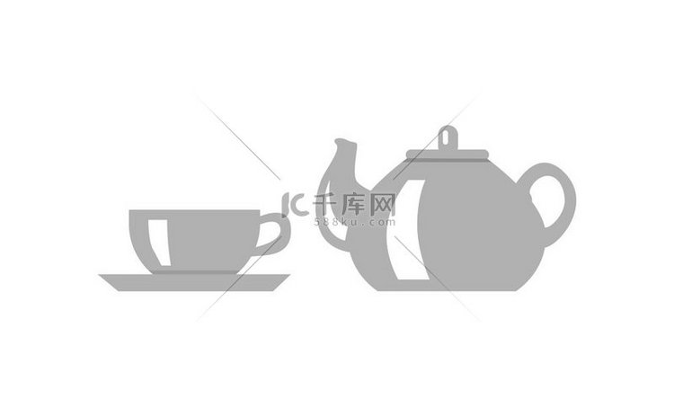 小灰色茶壶和杯子放在靠近它的盘