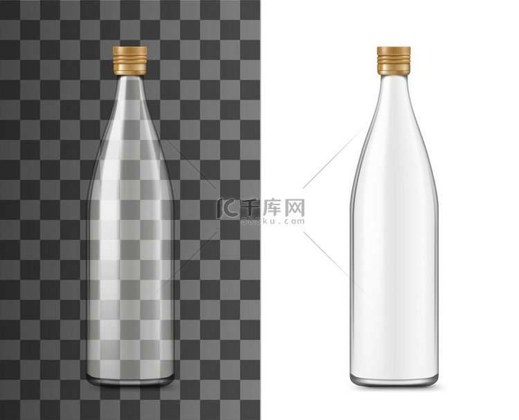 玻璃瓶逼真的包装矢量三维透明空