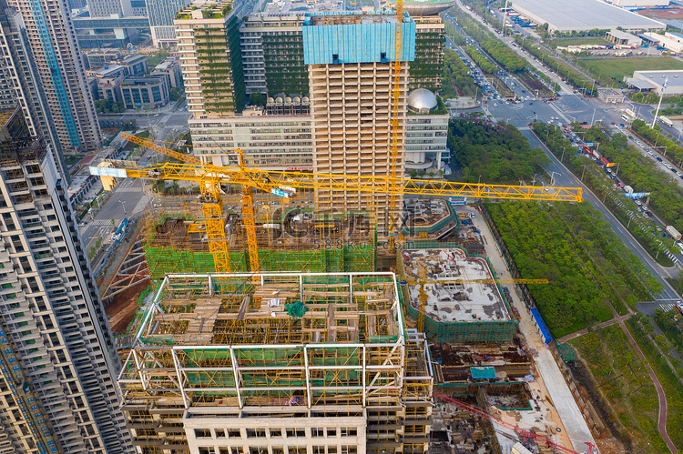 武汉城市建筑晴天建筑工地俯拍航