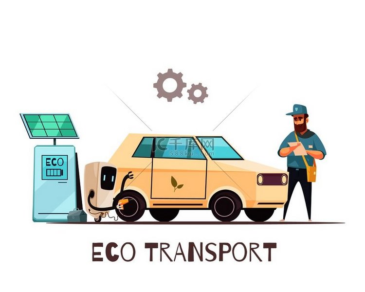 生态交通卡通海报与环保清洁车辆