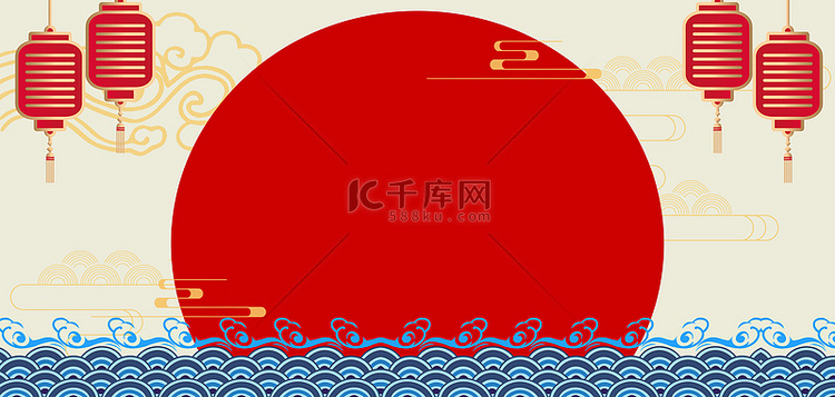 新年海浪边框中国风海报背景
