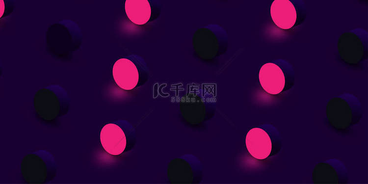 紫色背景与粉红色和黑色几何3d