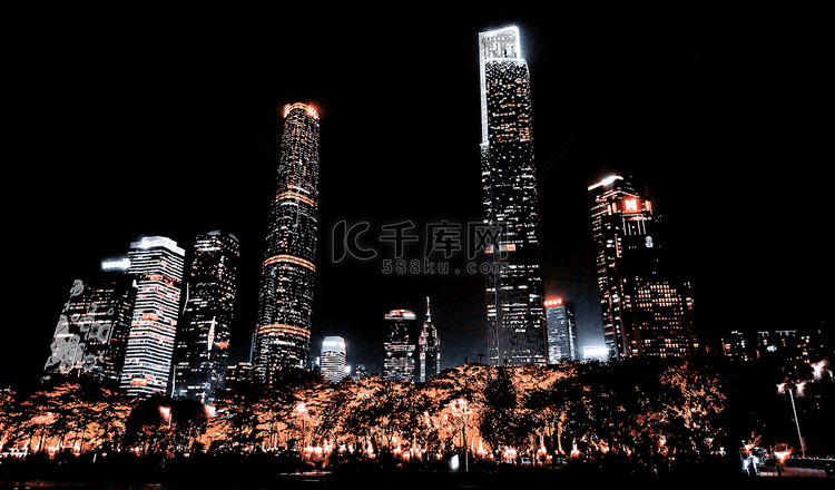 广州夜晚CBD室外灯光摄影图配图