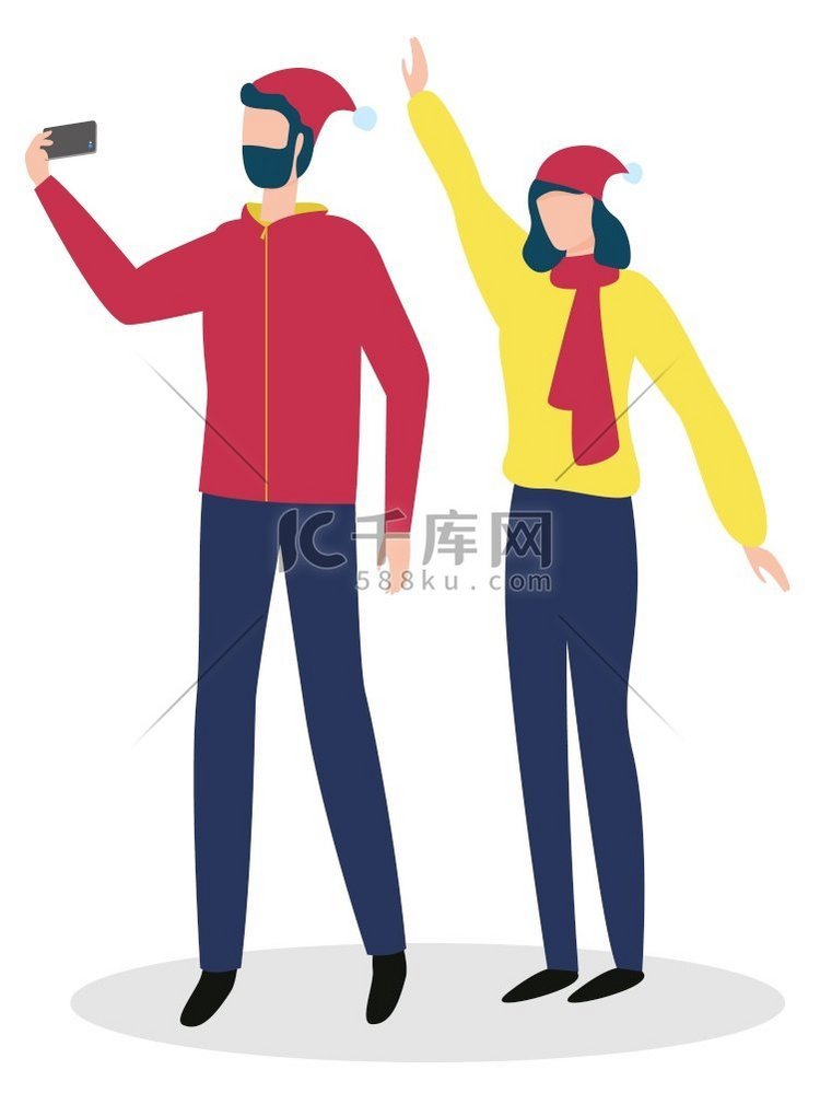 男人和女人用智能手机拍照。