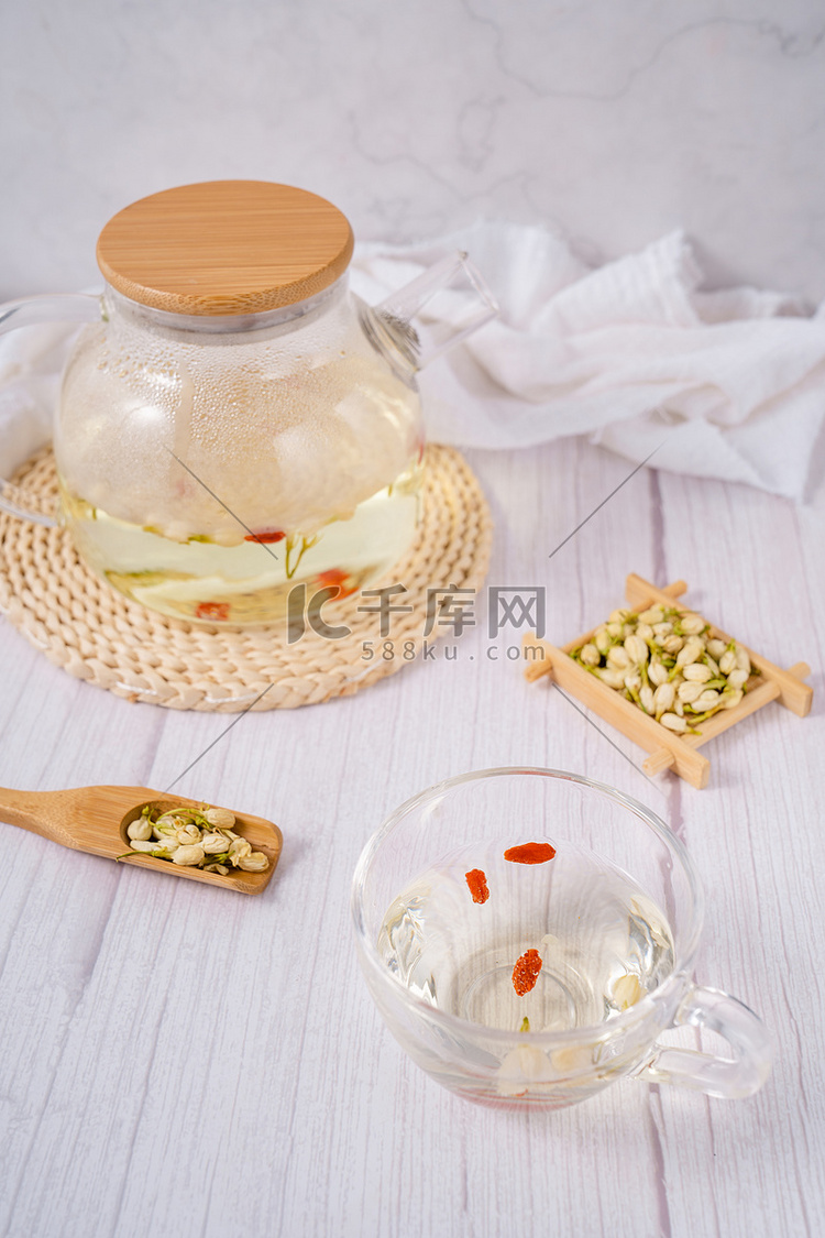 养生茶饮茶艺茉莉花茶摄影图配图