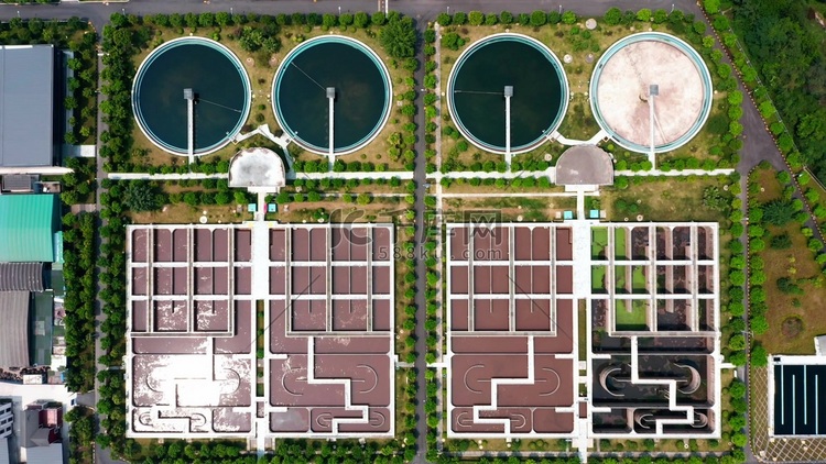航拍污水处理自来水厂工业绿色环