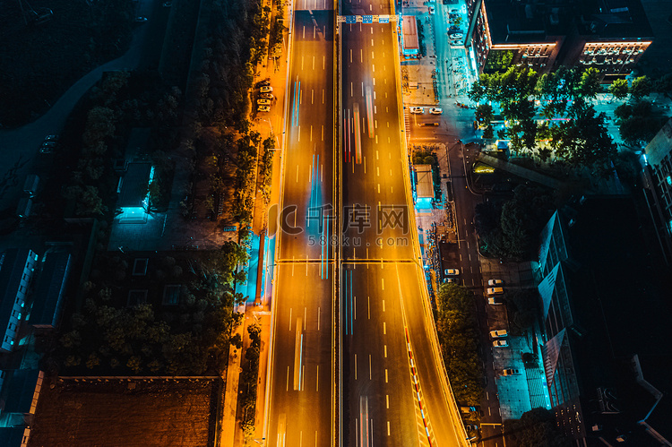 武汉城市交通夜晚交通光谷航拍摄