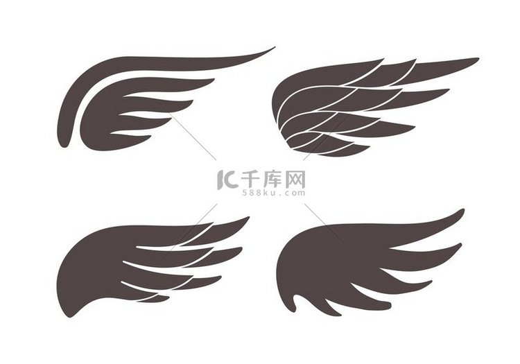 翅膀形状的图标不同形状的黑色翅