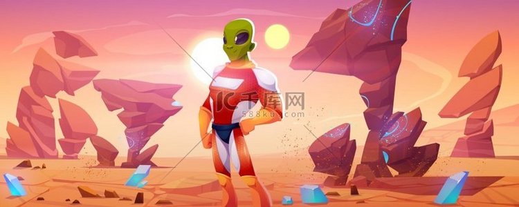 火星表面宇航服中的外星人角色。