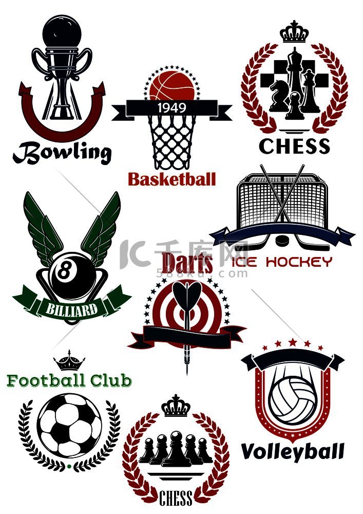 体育游戏符号和图标，包括足球、