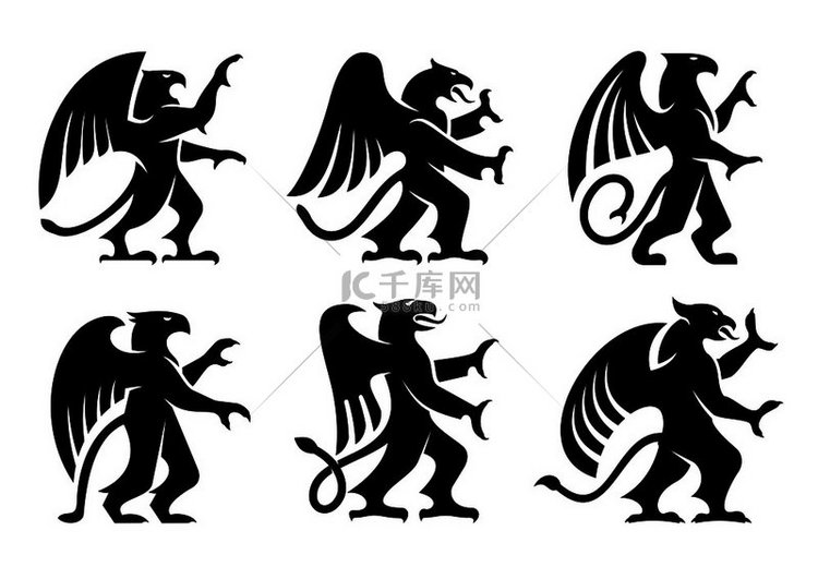 古代纹章狮鹫象征着黑色雄伟的野