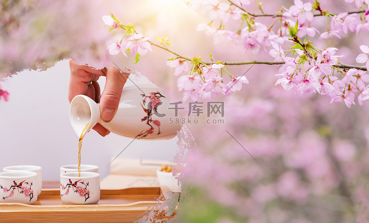 樱花酒樱花酒樱花创意合成摄影图