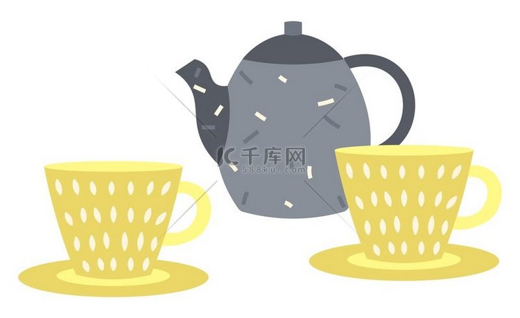 茶壶矢量、孤立的杯子和杯子扁平