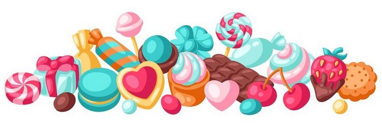 背景有五颜六色的各种糖果和糖果