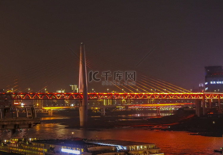 重庆夜景千厮门大桥长江摄影图摄
